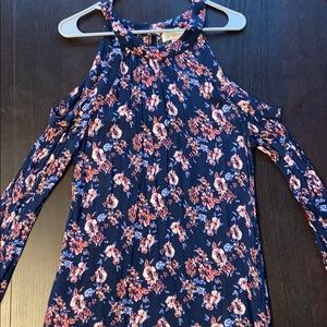 Small blue flower off the shoulder dress